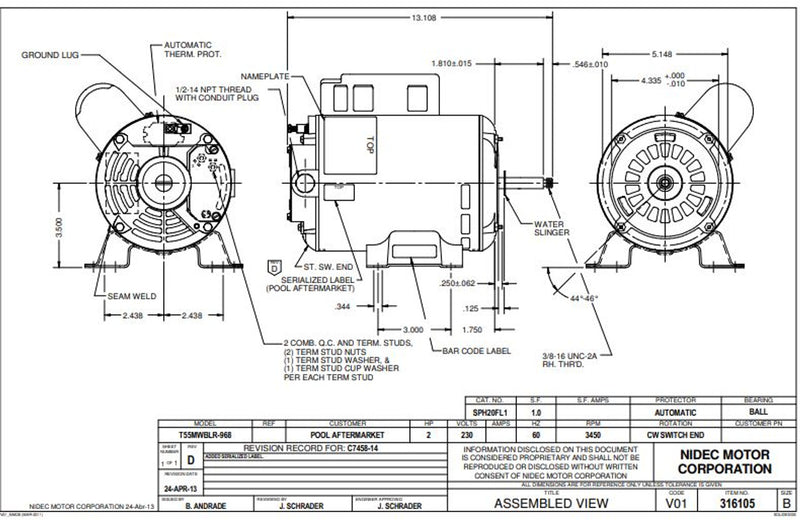 US-Nidec SPH20FL1 Pool and Spa Electric Motor