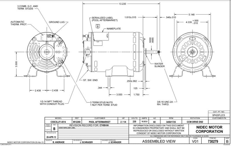 US-Nidec SPH20FL2CS Pool and Spa Electric Motor