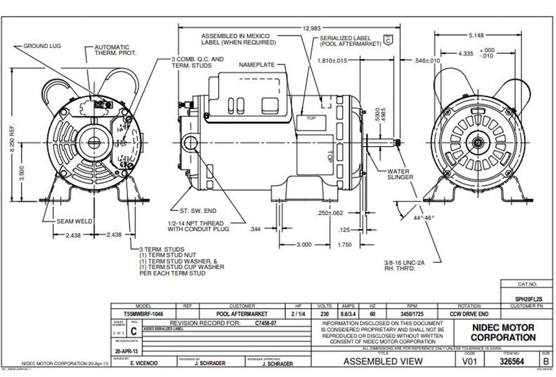 US-Nidec SPH20FL2S Pool and Spa Electric Motor