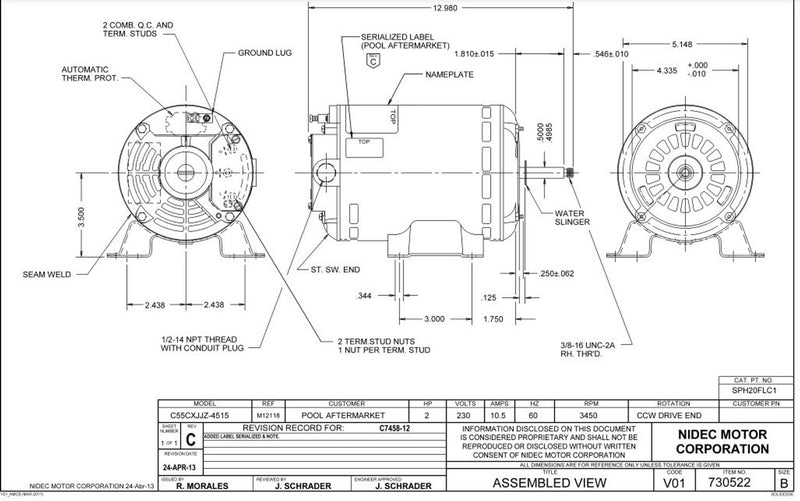 US-Nidec SPH20FLC1 Pool and Spa Electric Motor