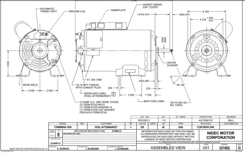 US-Nidec SPH30FL1 Pool and Spa Electric Motor