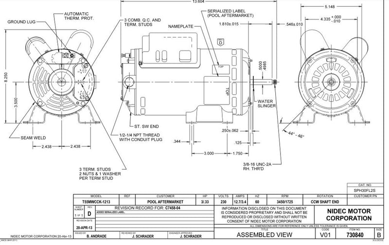 US-Nidec SPH30FL2S Pool and Spa Electric Motor